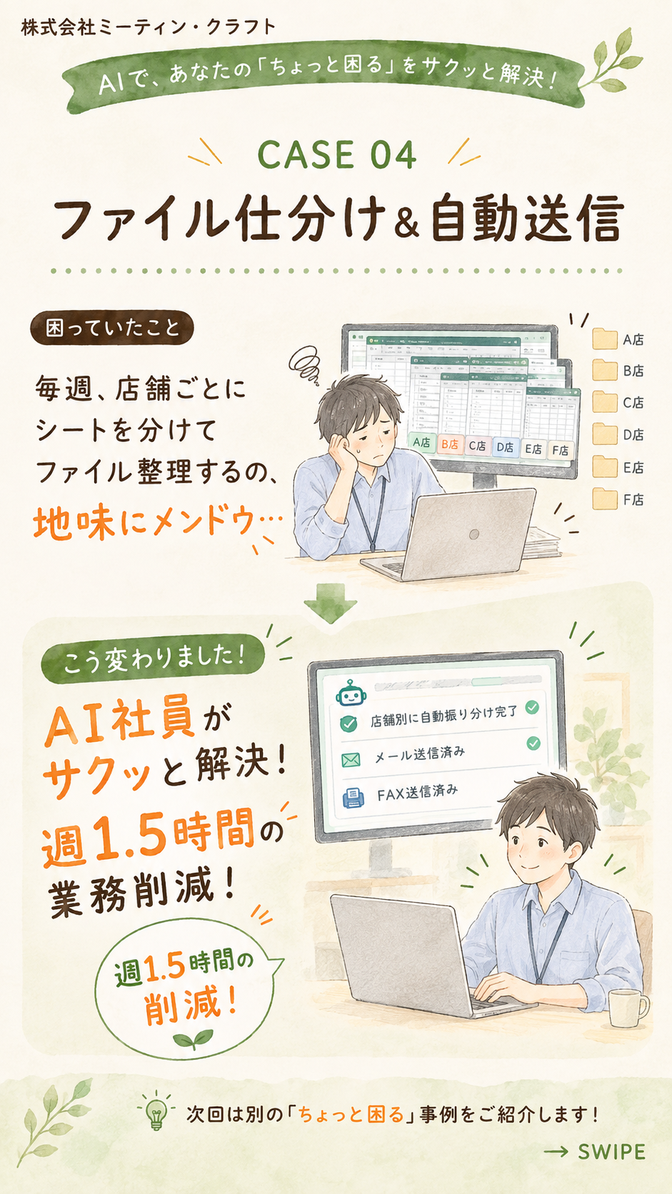 ファイル仕分け＆自動送信の事例フライヤー